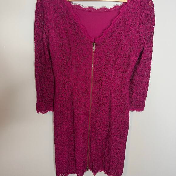 Adrianna Papell Evening Dress Long Sleeve Lace Sheath Fuchsia Size 10 - Picture 11 of 16